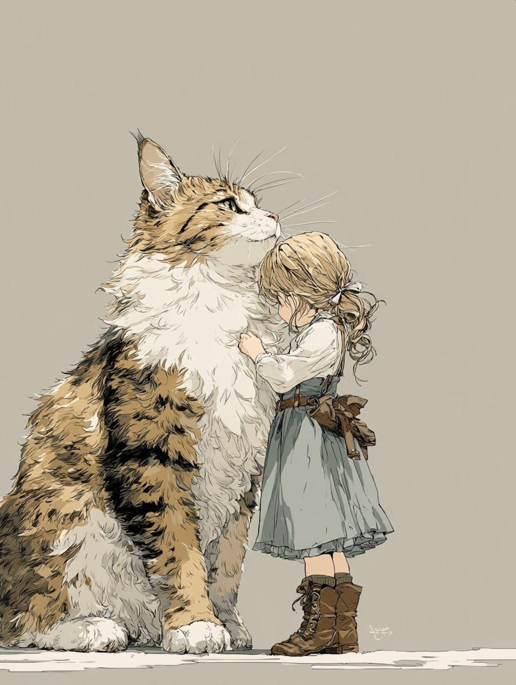 小さな女の子とおっきい猫
