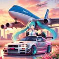初音ミクカラーのGT-Rとボーイング747 2枚目