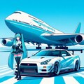 初音ミクカラーのGT-Rとボーイング747 3枚目