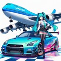 初音ミクカラーのGT-Rとボーイング747 4枚目