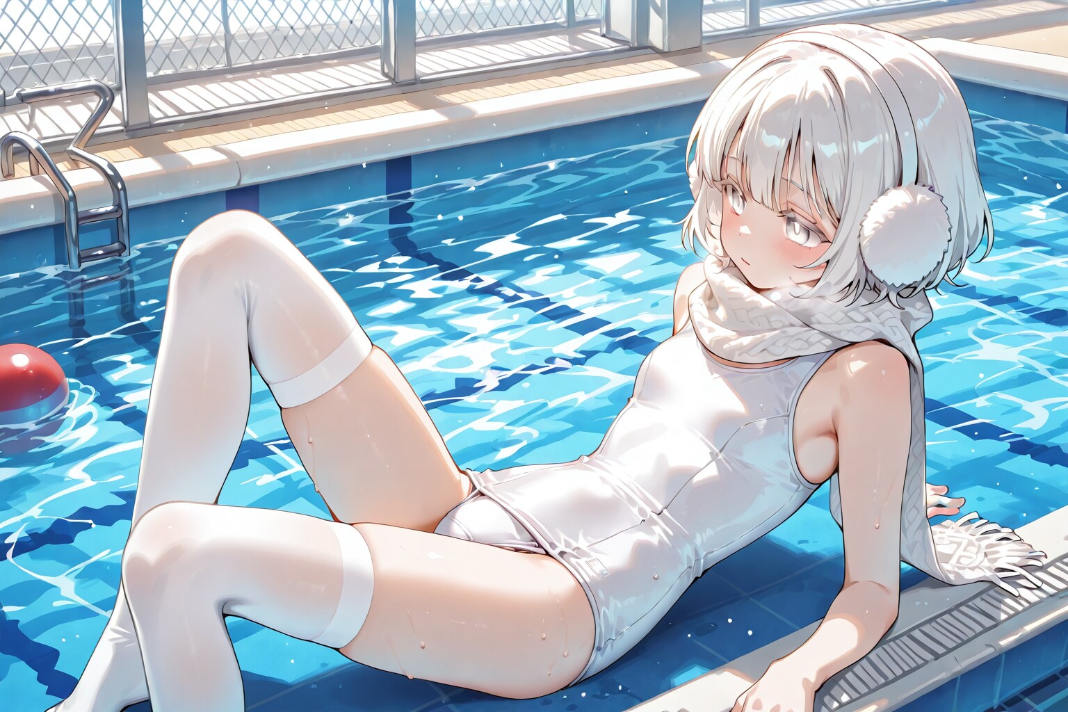 白スク白ニーソ白マフラー白マフ