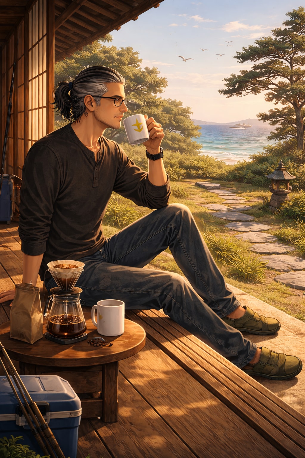 朝日の余韻に浸るオジサン