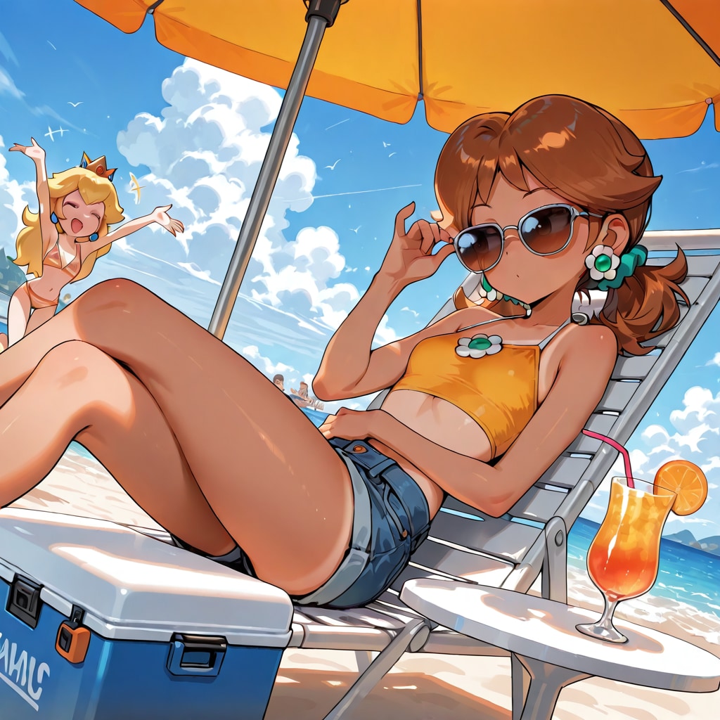 遊び焼けデイジーとなぜか焼けないピーチ | の人気AIイラスト・グラビア