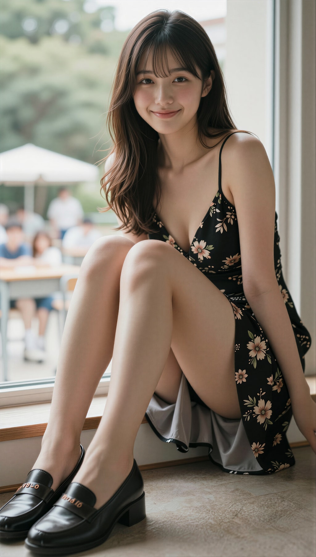 夏の窓際の花柄ワンピース 5