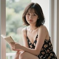 夏の窓際の花柄ワンピース 5 3枚目