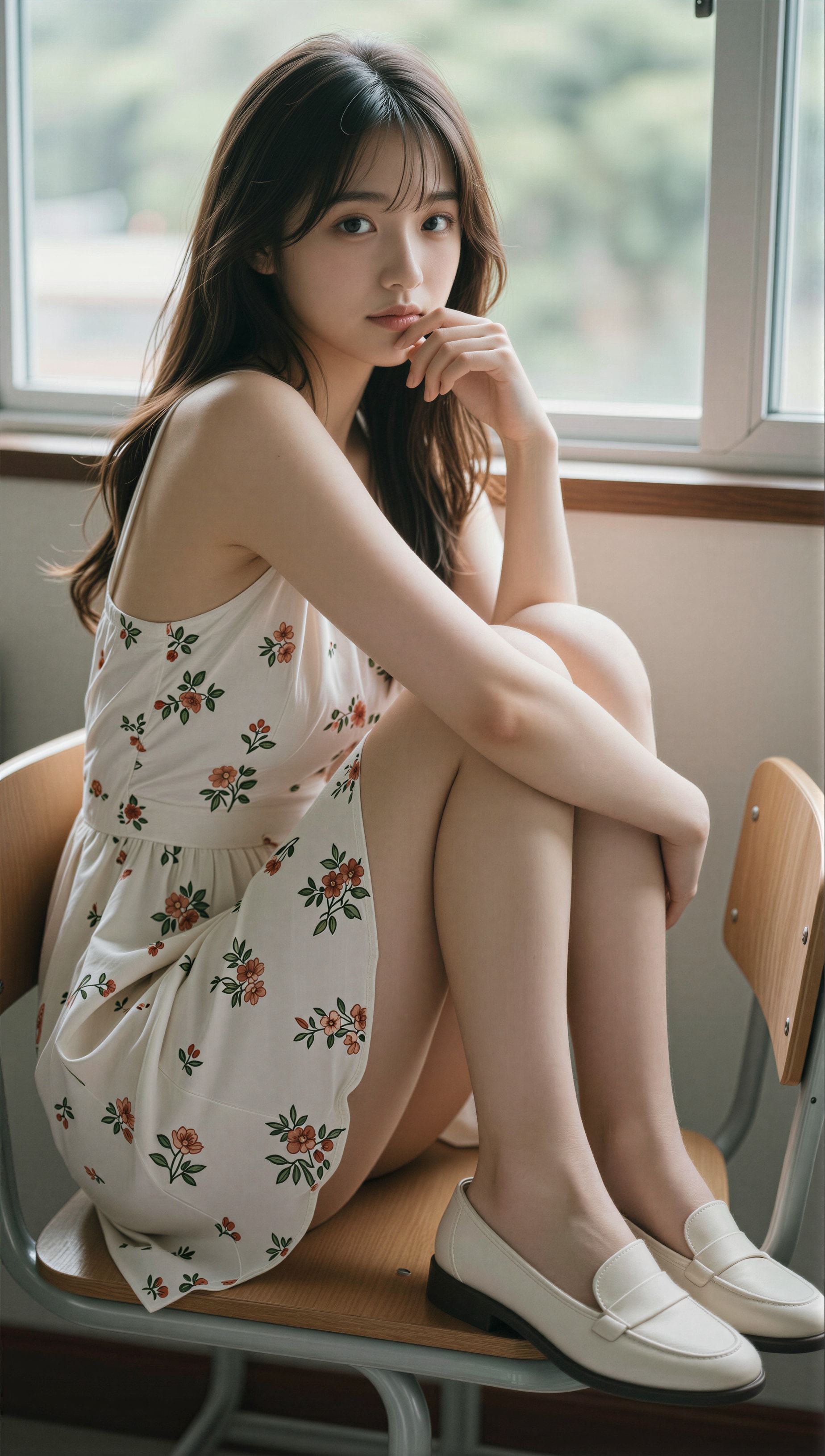 夏の窓際の花柄ワンピース 5