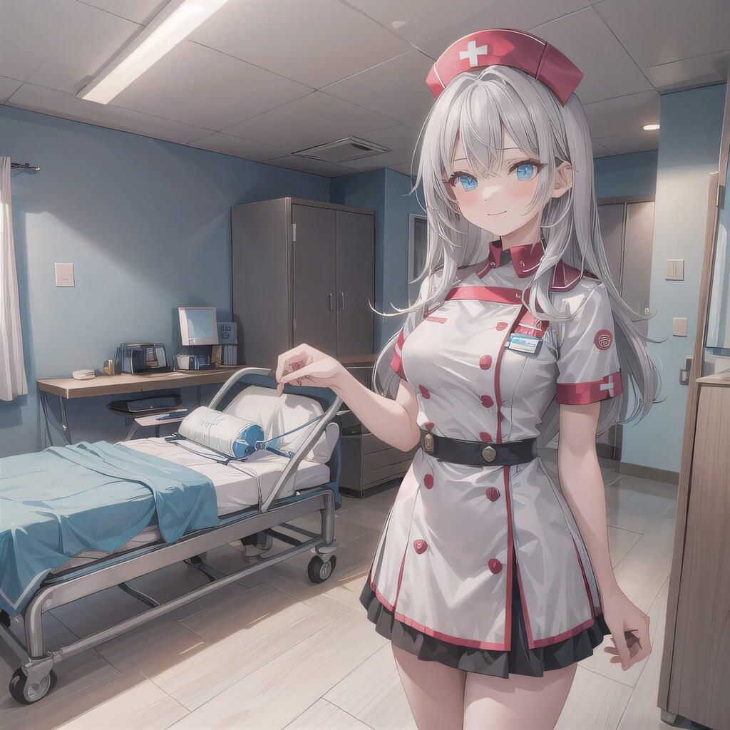 灰髪ロングで看護服の少女２