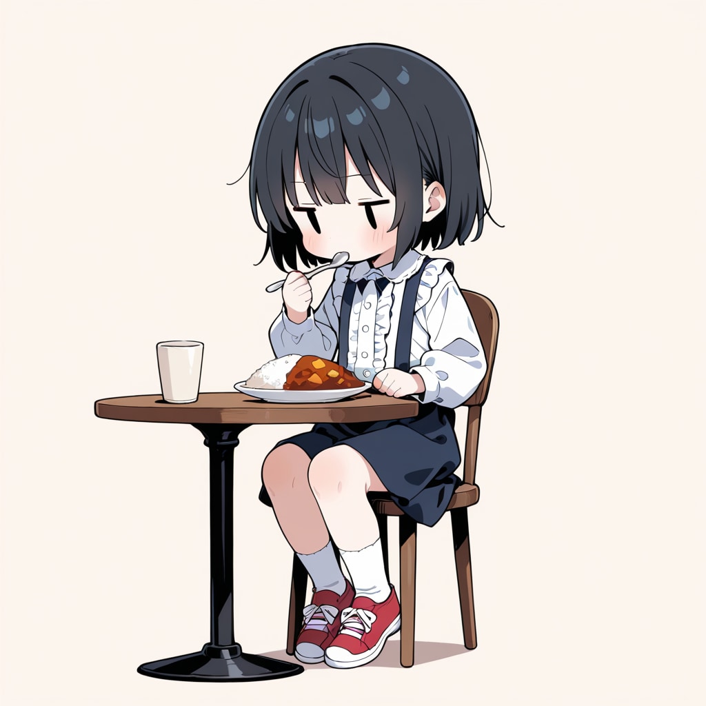 カレーライスを食べる