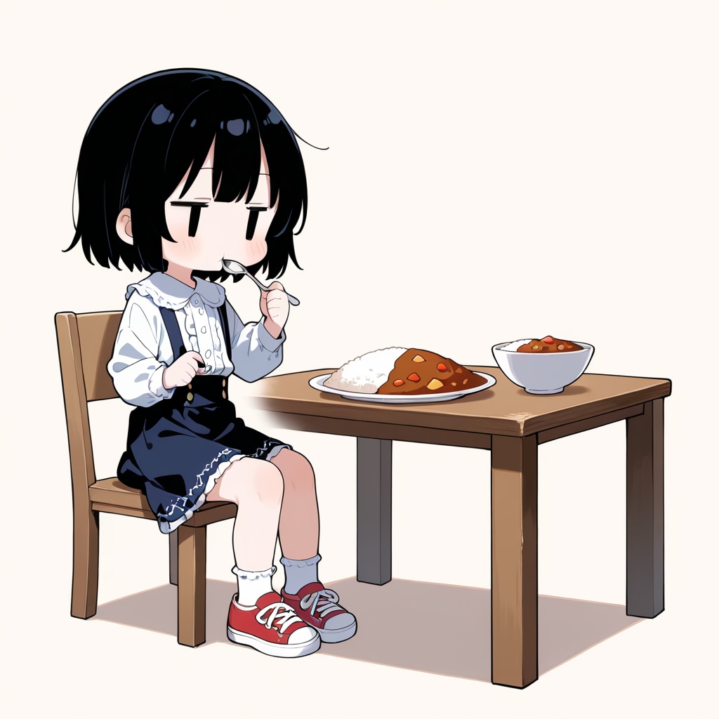 カレーライスを食べる