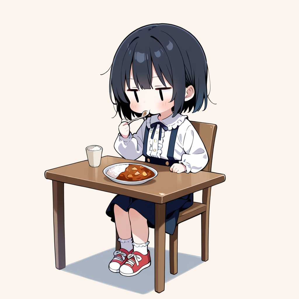 カレーライスを食べる