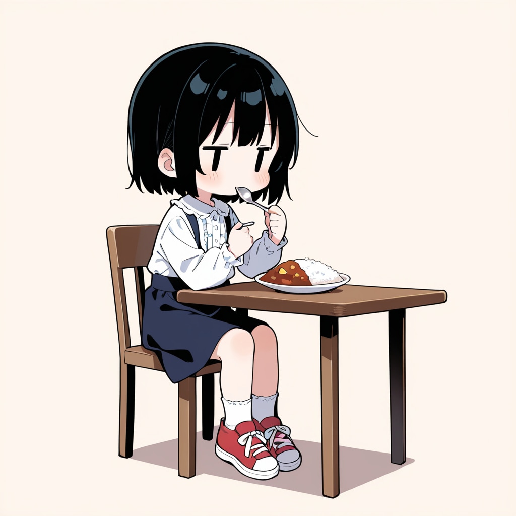 カレーライスを食べる