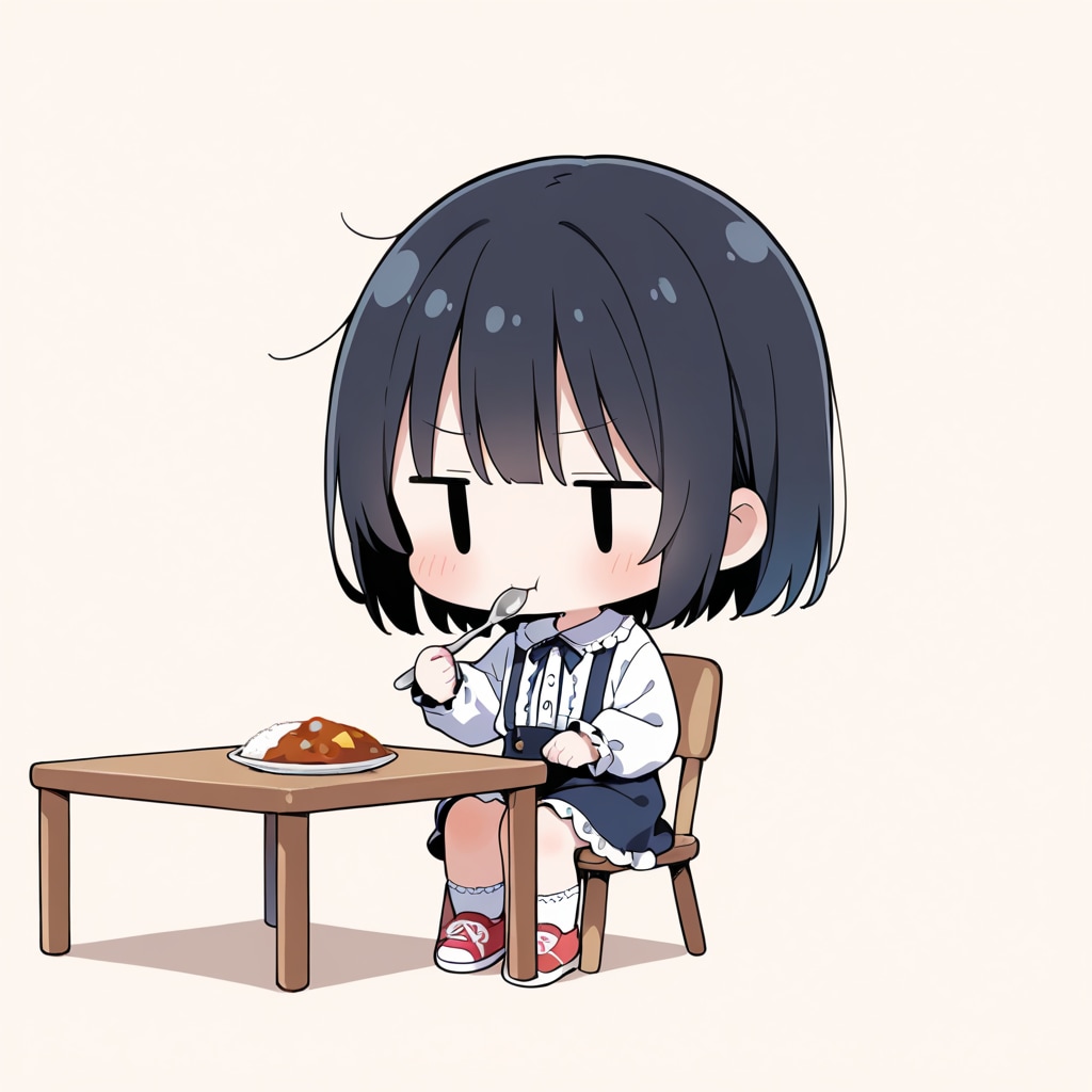 カレーライスを食べる