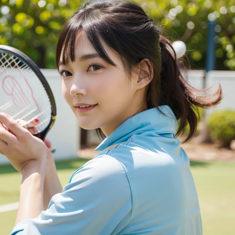黒髪ロングでテニスウェアの美女８５ | の人気AIイラスト・グラビア