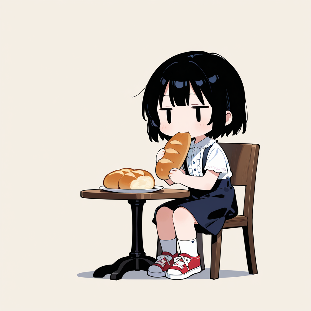 フランスパンを食べる