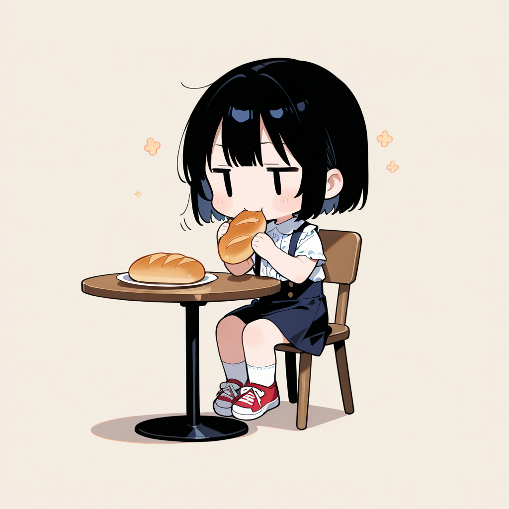 フランスパンを食べる