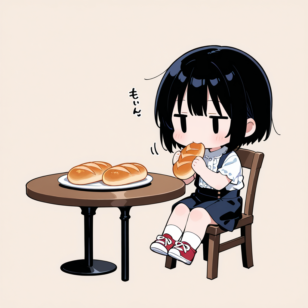 フランスパンを食べる