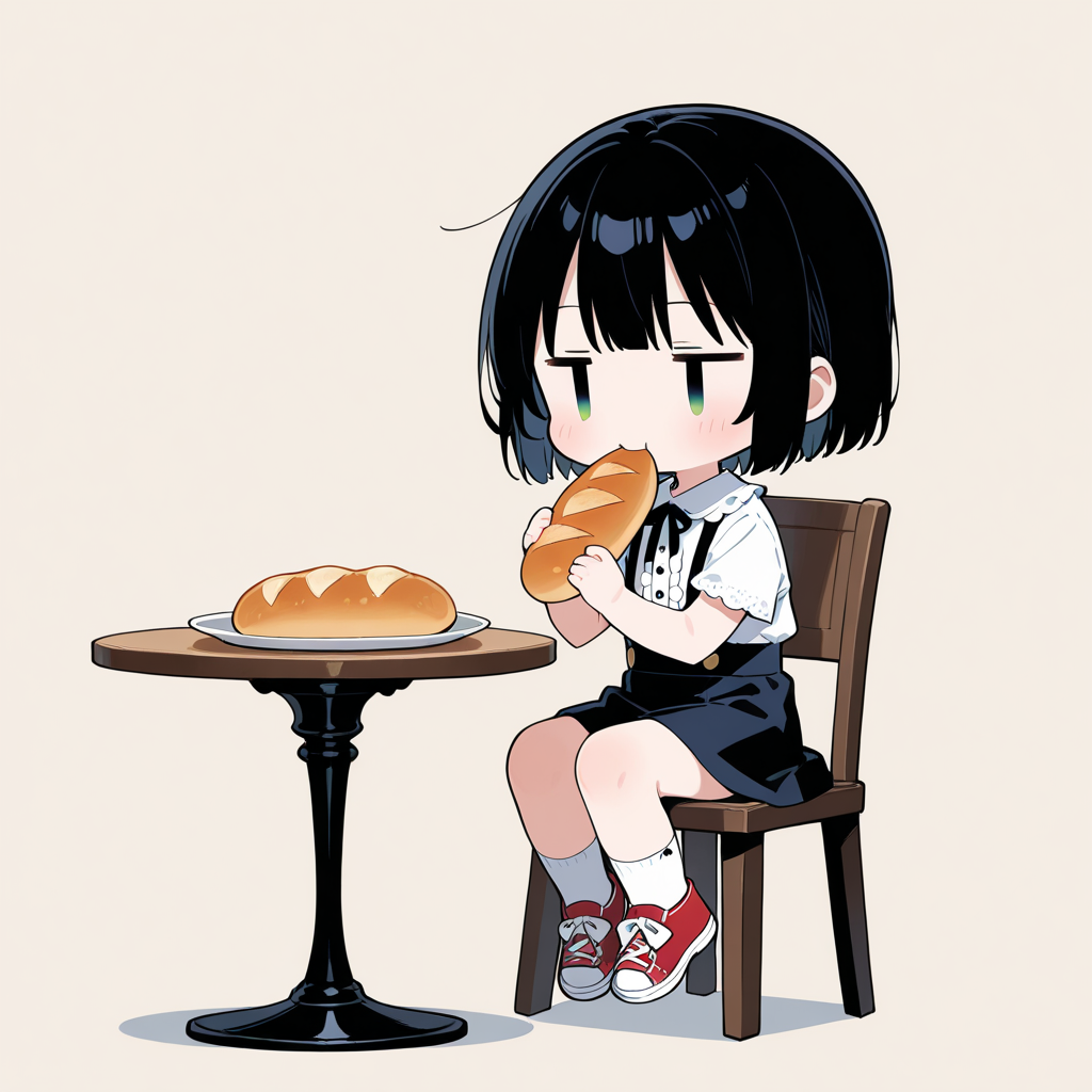 フランスパンを食べる