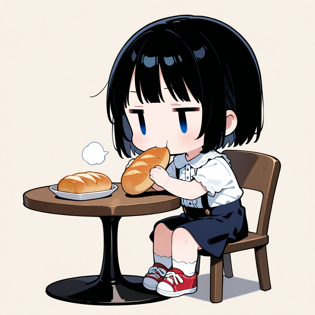 フランスパンを食べる