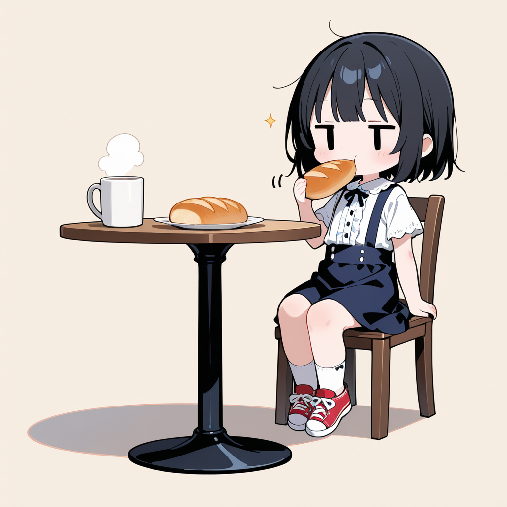 フランスパンを食べる