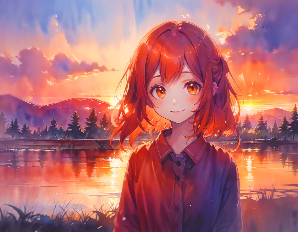 夕焼水彩