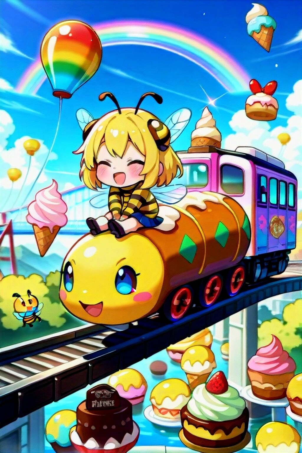 電車に乗る黄色髪ちゃん