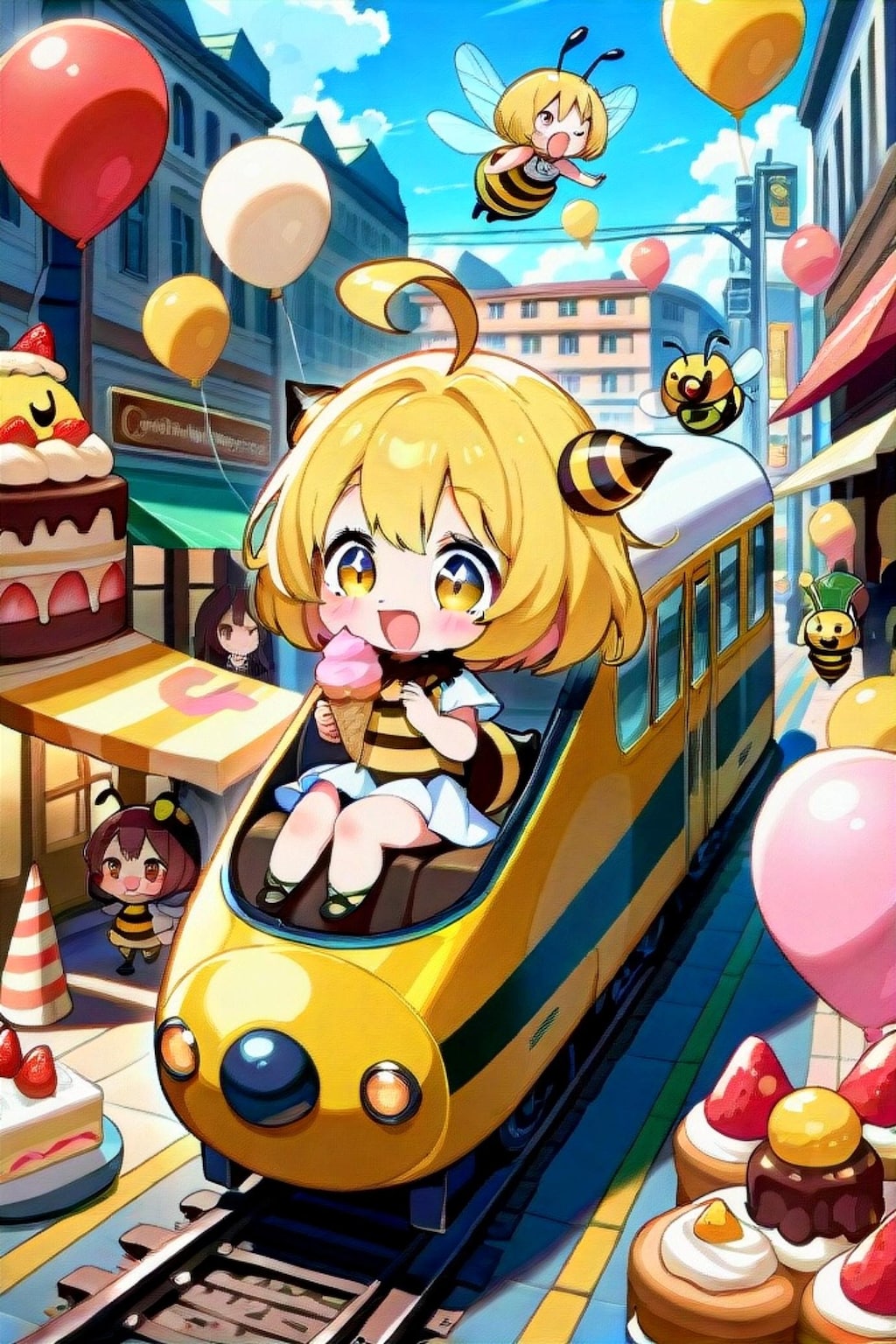 電車に乗る黄色髪ちゃん