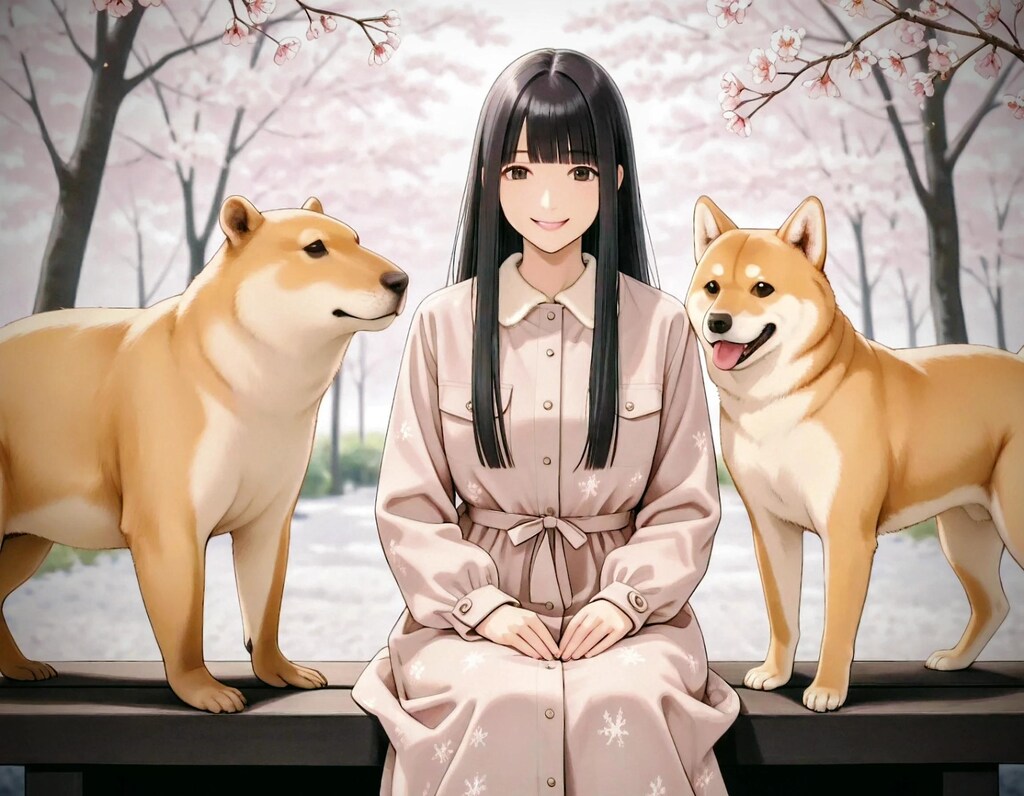 春と柴犬と犬？