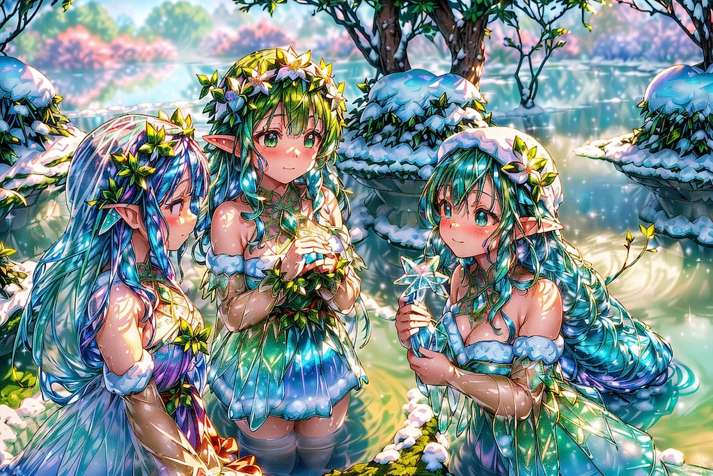 寒い中水遊びするドライアド