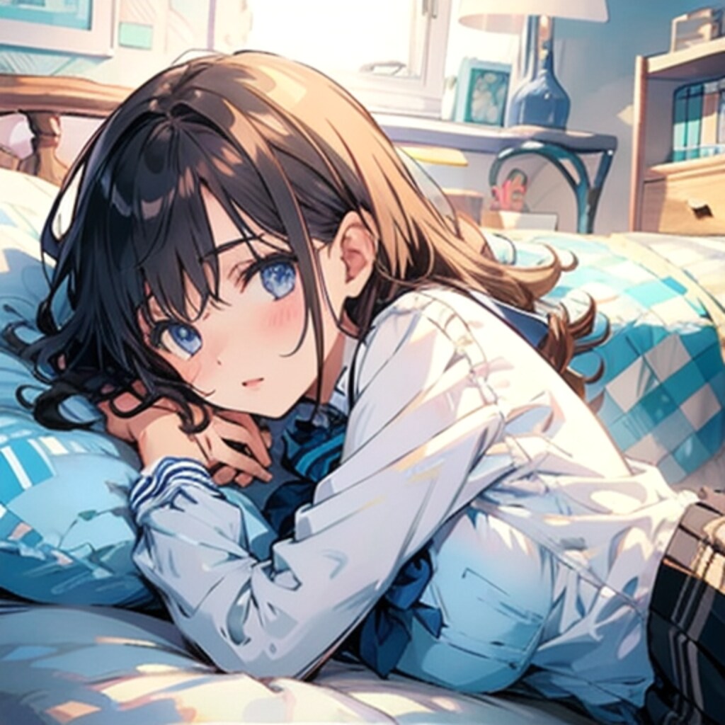 女学生、部屋の中で