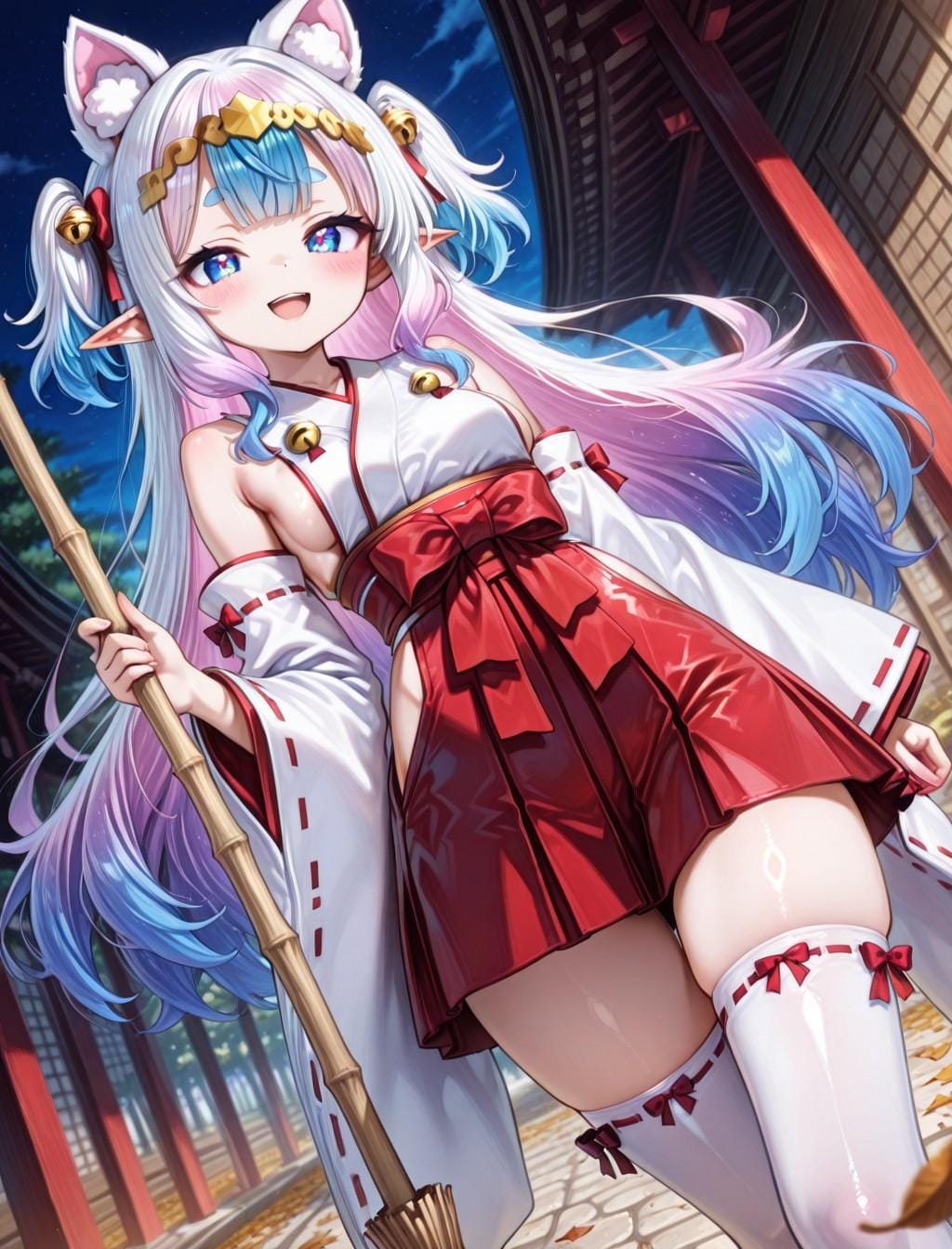 12枚）落ち葉清掃をする巫女さん