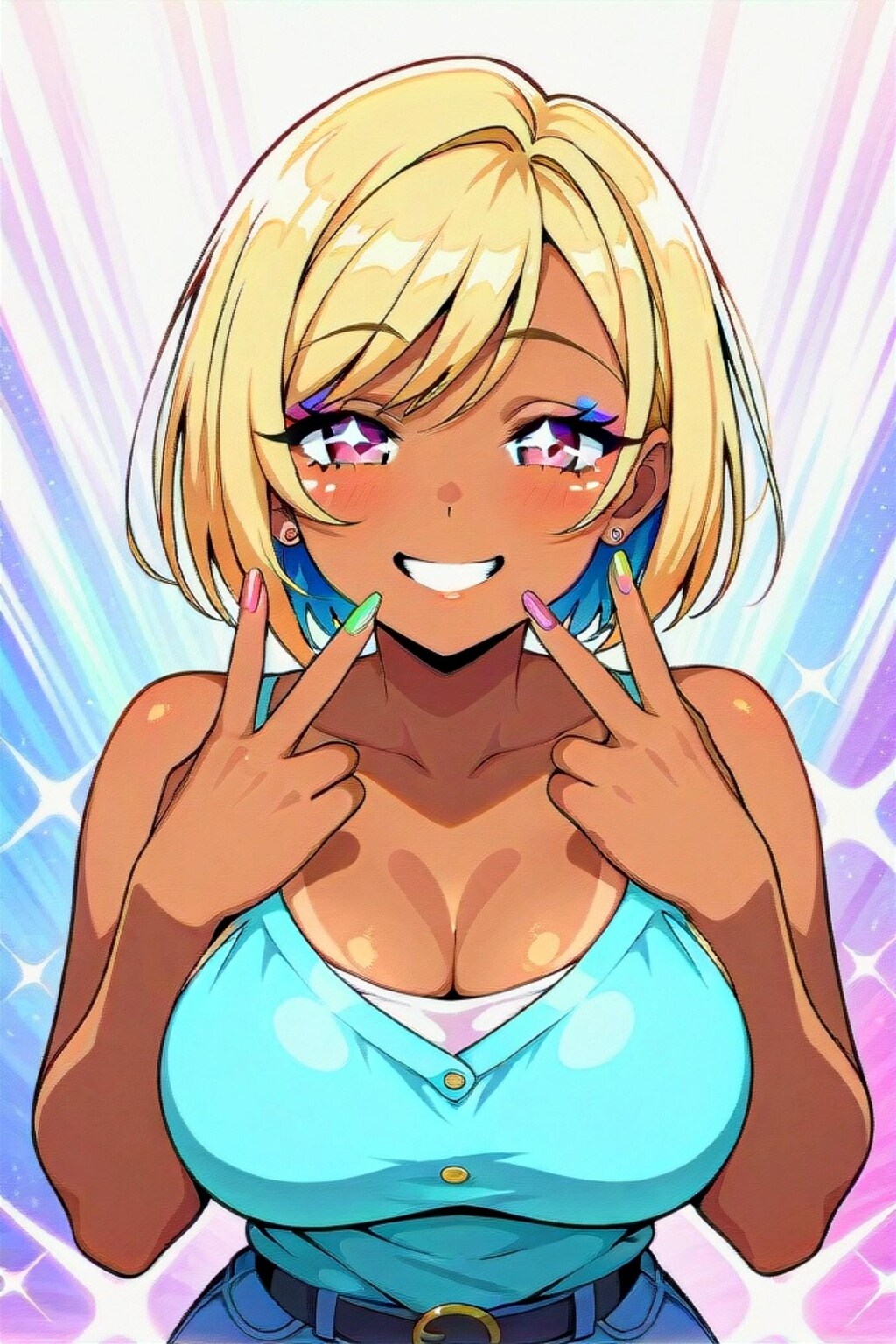 ダブルピースの金髪ちゃん