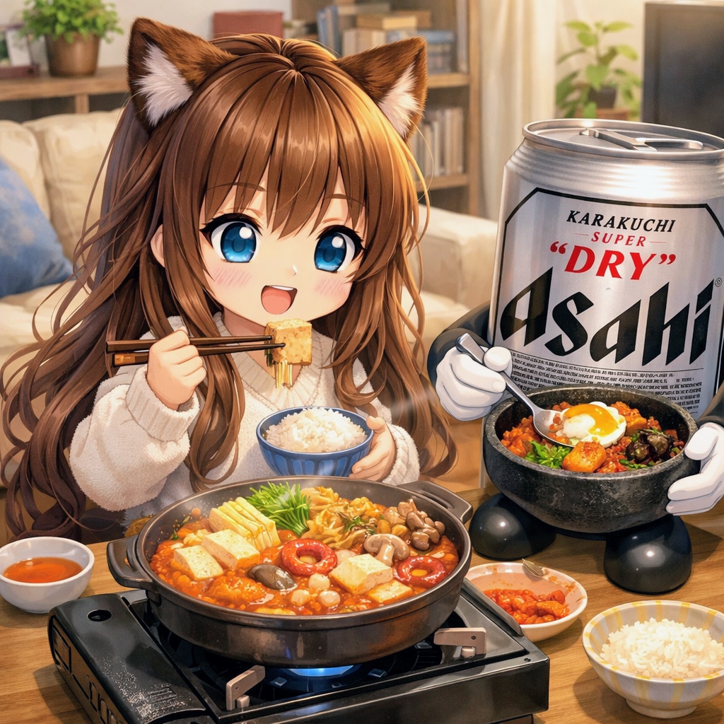 キムチ鍋を食べる小さな女の子