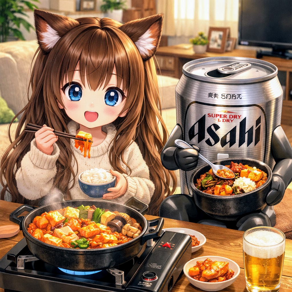キムチ鍋を食べる小さな女の子
