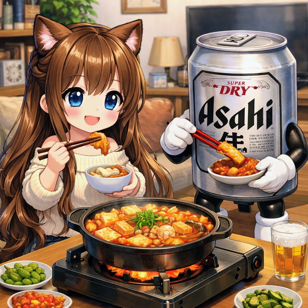 キムチ鍋を食べる小さな女の子