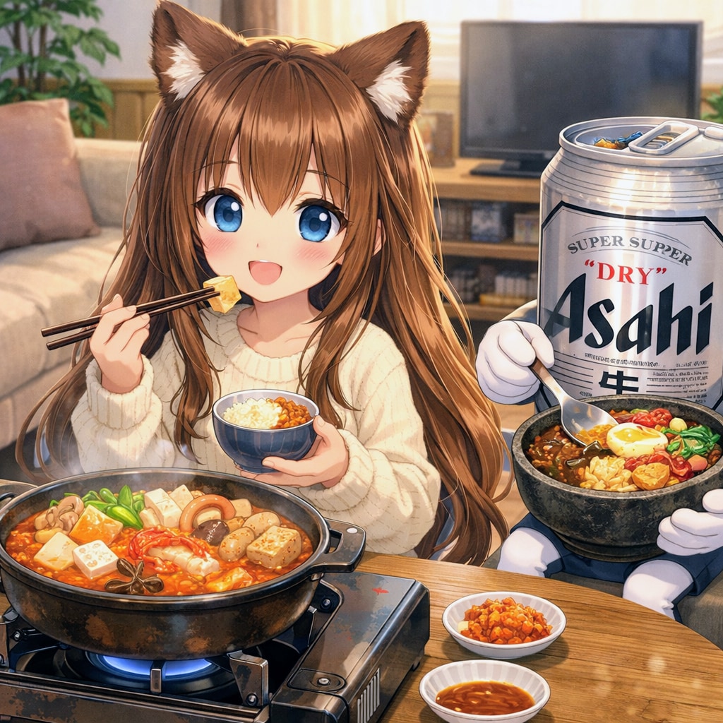 キムチ鍋を食べる小さな女の子 | の人気AIイラスト・グラビア