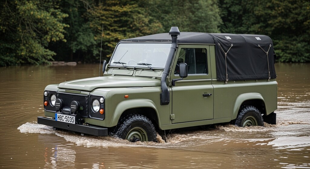 ランドローバーディフェンダ―川渡り