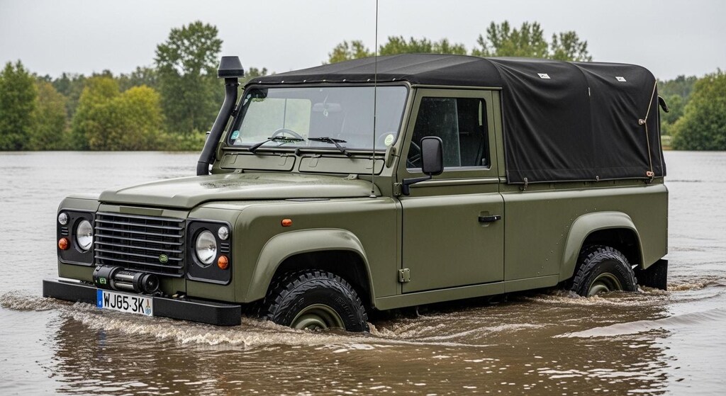 ランドローバーディフェンダ―川渡り