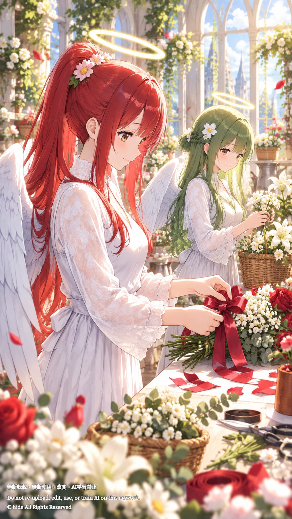 ミカエルさんとラファエルさん、花工房で