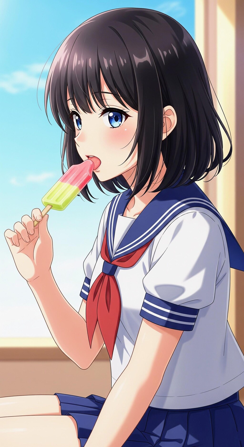 アイスキャンディ舐めてる、お姉やん