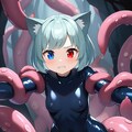 触手に捕獲されたぴっちりスーツとま 3枚目