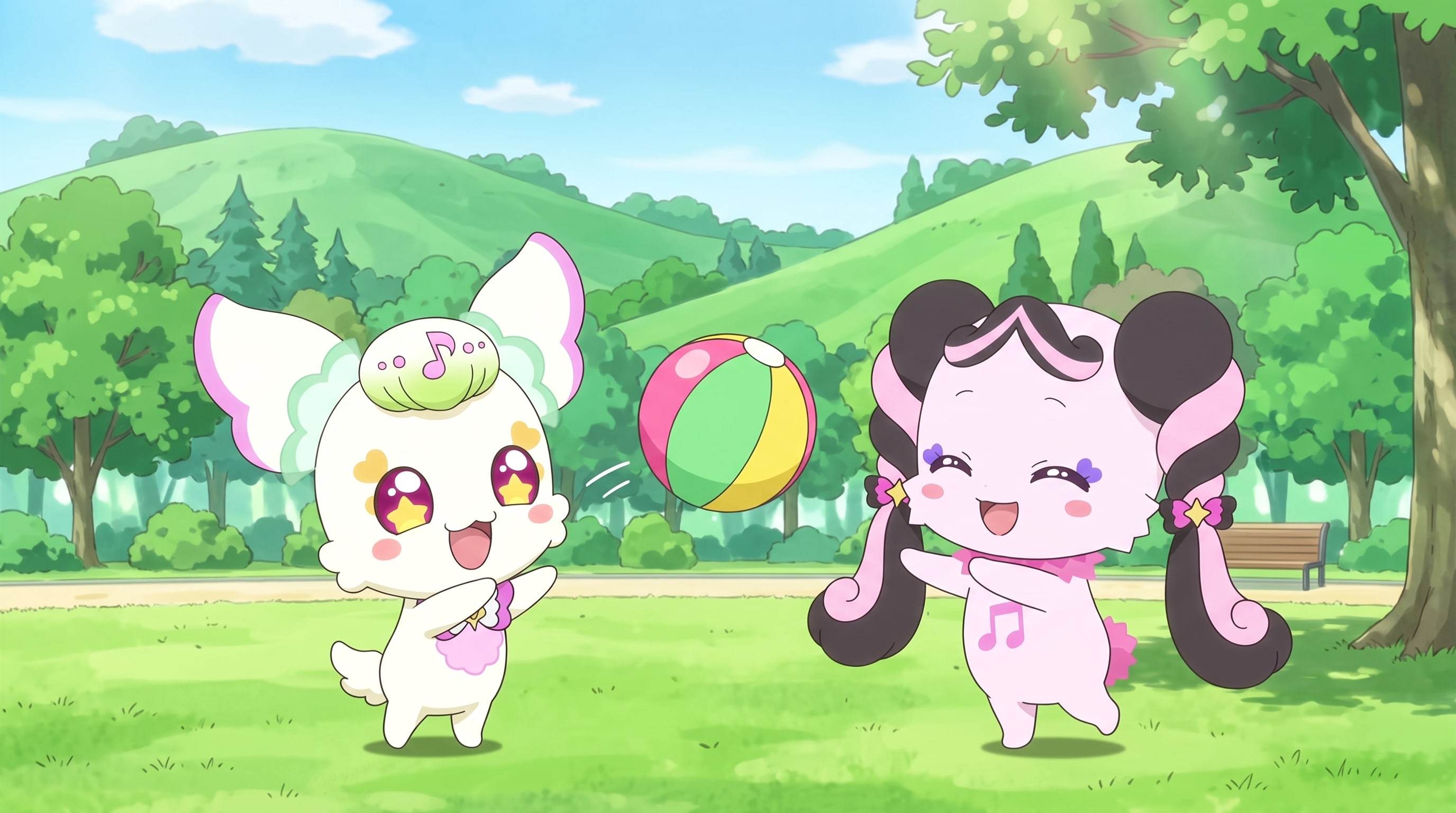 プリルンとメロロン、ボール遊びをする