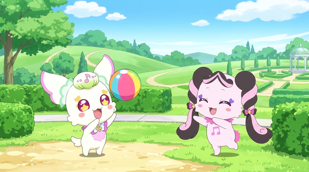 プリルンとメロロン、ボール遊びをする