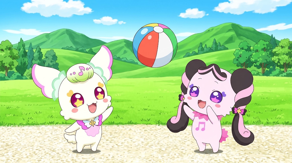 プリルンとメロロン、ボール遊びをする