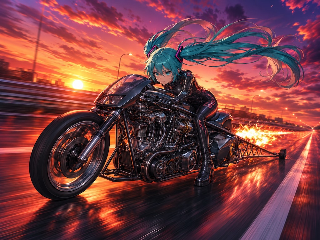 夕焼けの中を全開で駆け抜けるミクさん