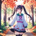 霧の森にいる、秋の黒髪ツインテール少女＊(2枚) 2枚目