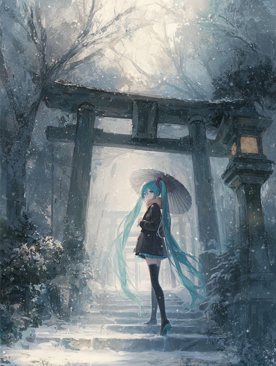 雪、鳥居前 | の人気AIイラスト・グラビア