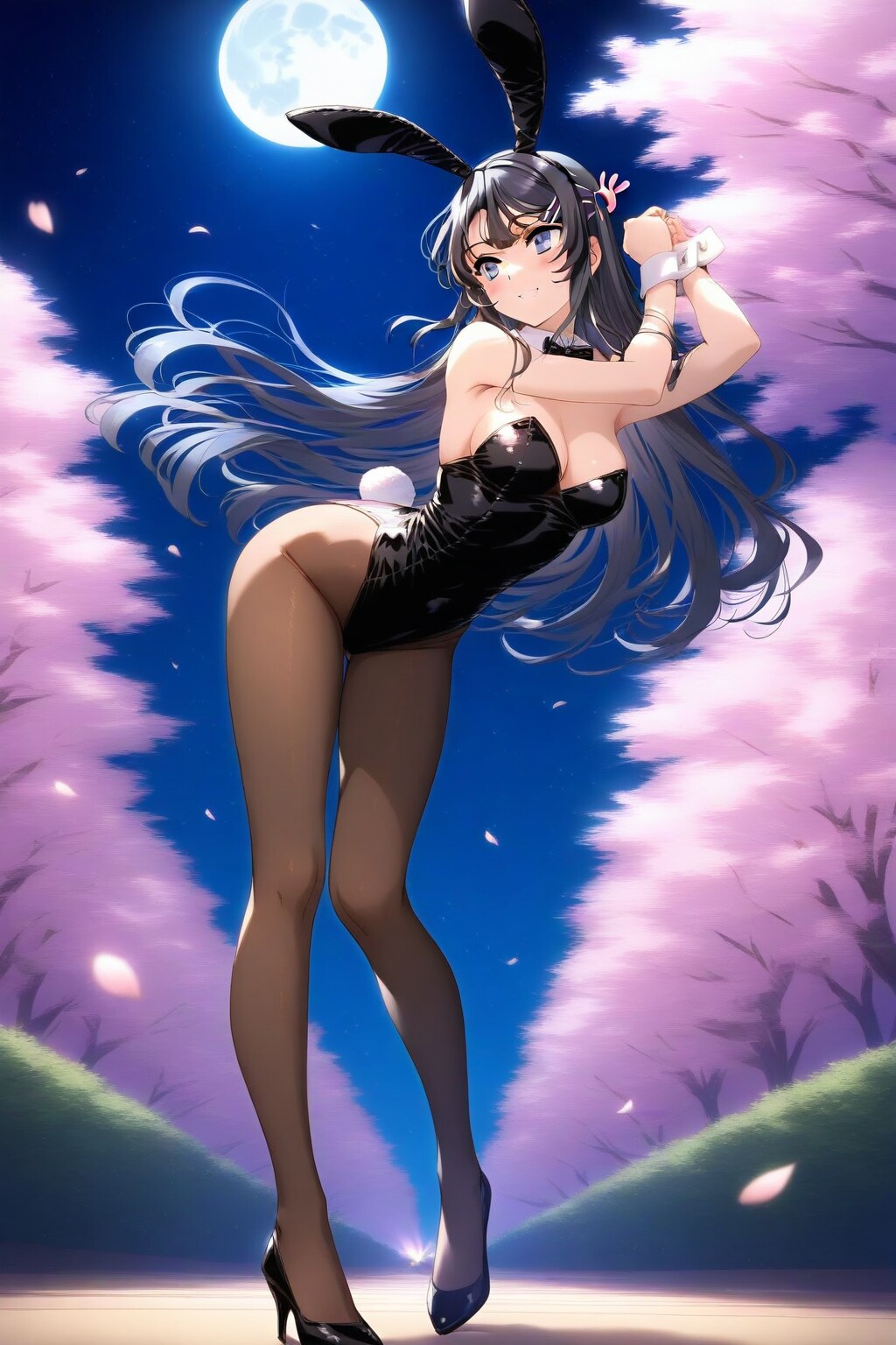 夜桜の月に踊るバニーガール先輩👯‍♀️🌸