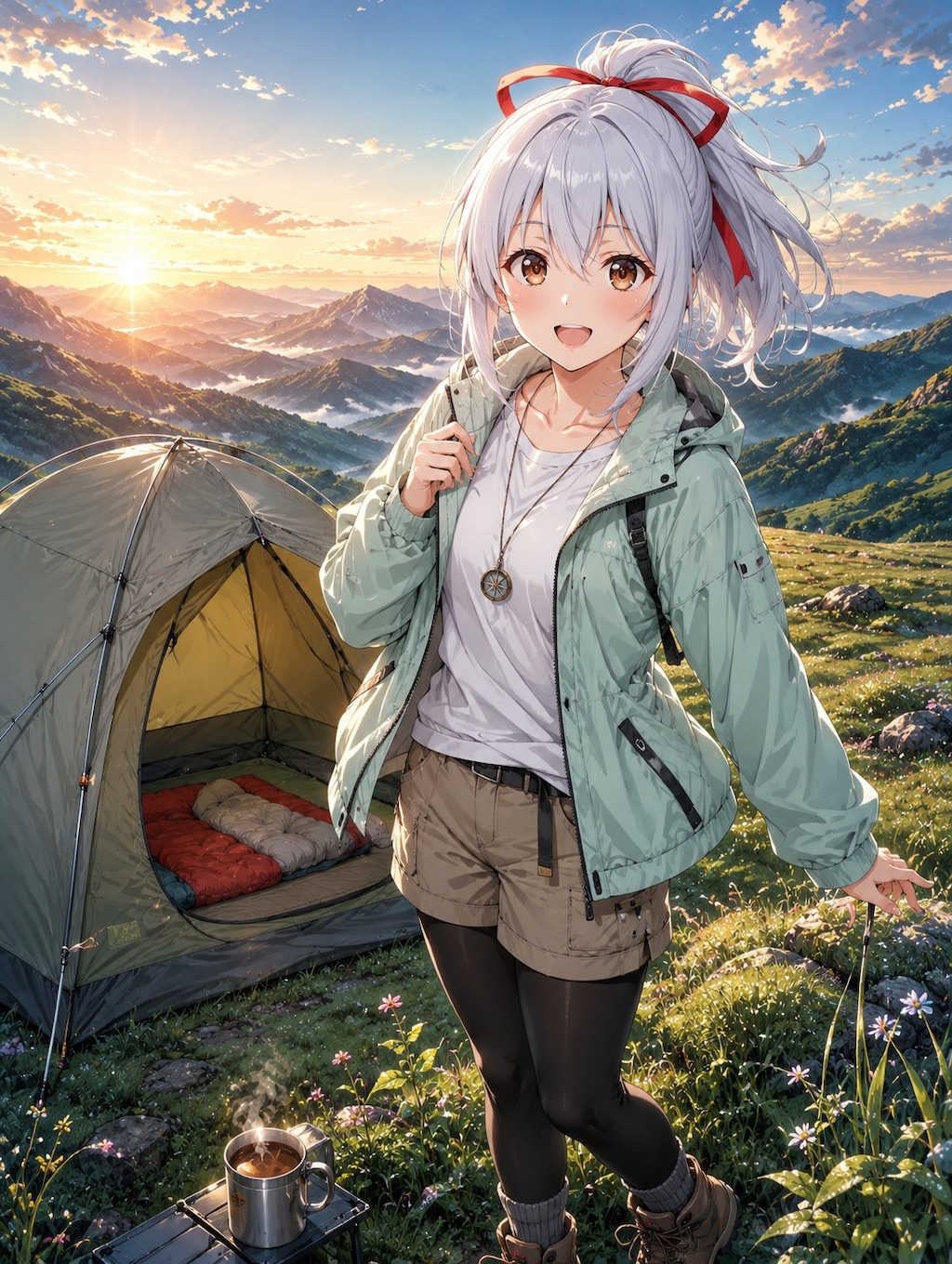 ソロキャンプなエル「おはよーっ」