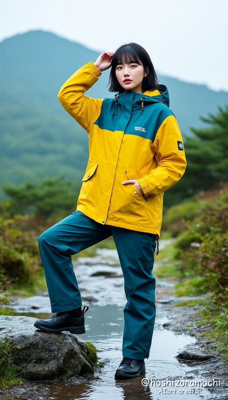 ネオン・マウンテン、雨のハイキング道 - Neon Mountain, a rainy hike | の人気AIイラスト・グラビア