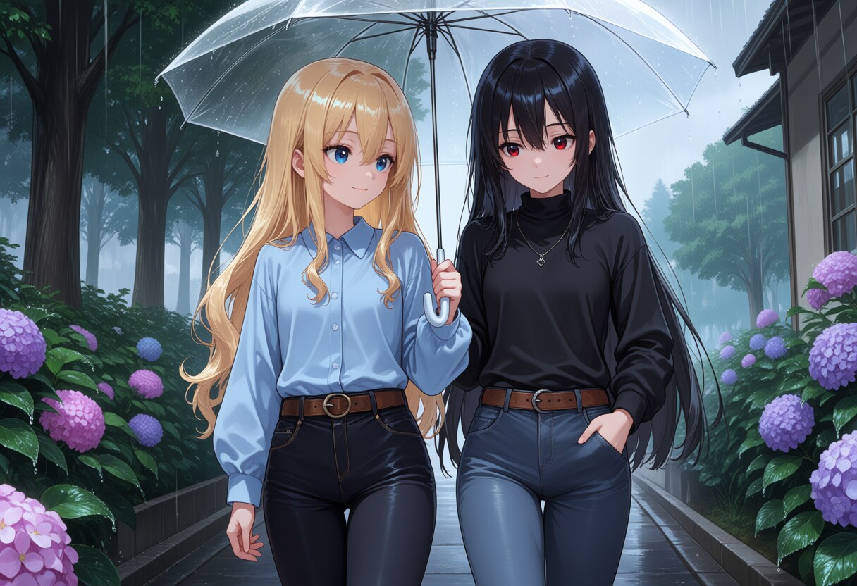 傘を差して歩くちちぷいちゃんとししょちゃん | の人気AIイラスト・グラビア